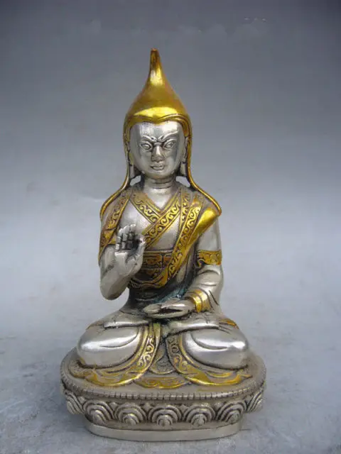 

13 cm * /China Tibet collection decoration silver plated gold Buddha statue/