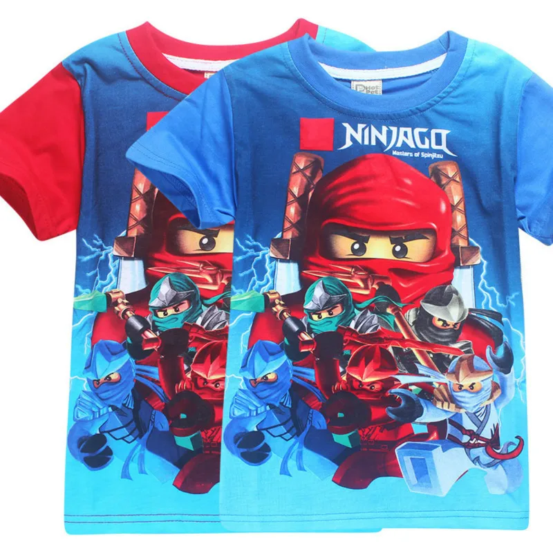 Летняя детская одежда для малышей футболка для мальчиков Ninja Ninjago мультфильм футболки для девушек из хлопчатобумажной ткани Топы красные, синие детские футболки От 3 до 9 лет