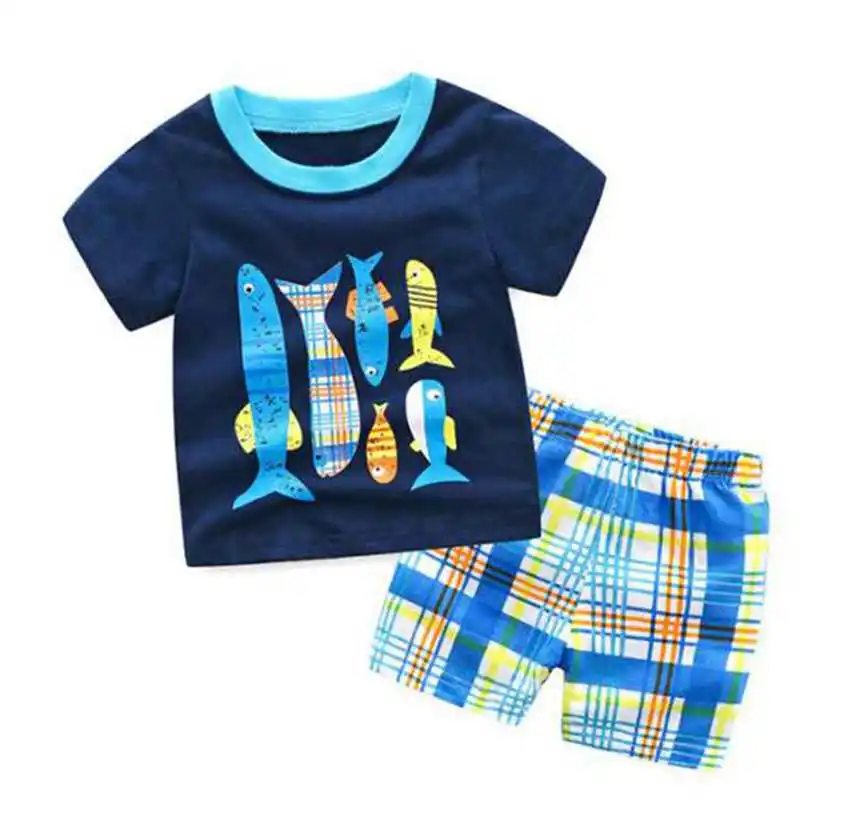 Комплекты одежды для мальчиков, детские спортивные костюмы, летний пижамный комплект с рисунком Человека-паука, повседневный костюм для девочек, комплект одежды для детей - Цвет: Сиренево-синего цвета