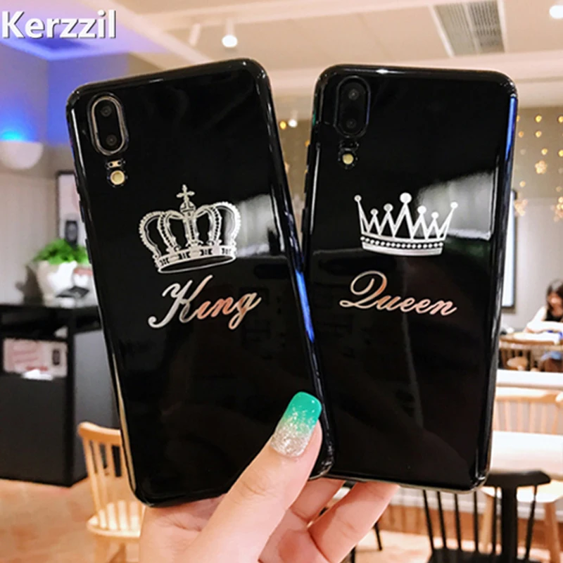 Lovers Phone Case For Huawei P20 pro lite on Honor 9 9lite 10 V10 HonorPlay Crown Letters King&ampQueen Glossy Soft TPU |