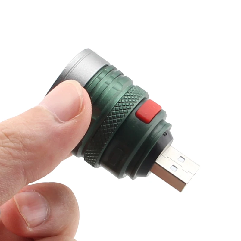 3W USB LED 3 Modes Flashlight Head Lamp Power Bank Extension Light Torch Alloy