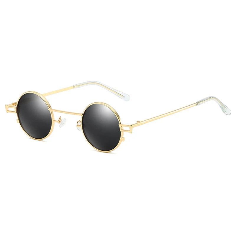 Круглые наглазники Ретро Поляризованные металлические Винтаж стимпанк Солнцезащитные очки для мужчин женщин покрытие объектива серебро светоотражающие очки солнцезащитные очки - Цвет линз: Gold Black