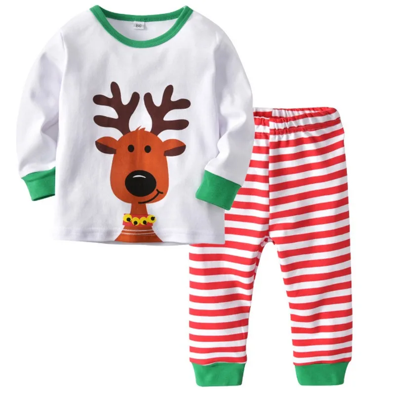 Plaids Pants Kids Boys Girls Autumn Winter Christmas Elk Print Long Sleeve Top