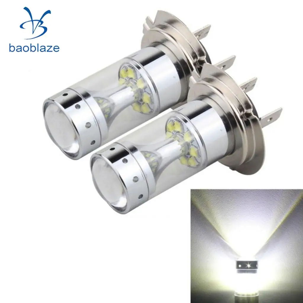  2pcs White Light H7 100W 1200LM 6000K Car Fog Lights Daytime Driving Light 