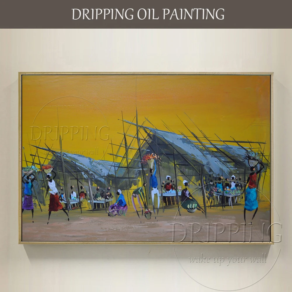 

Hand-painted Modern Wall Art Picture African Angola Oil Painting on Canvas Abstract Tent Africa Angola Landscape Oil Painting
