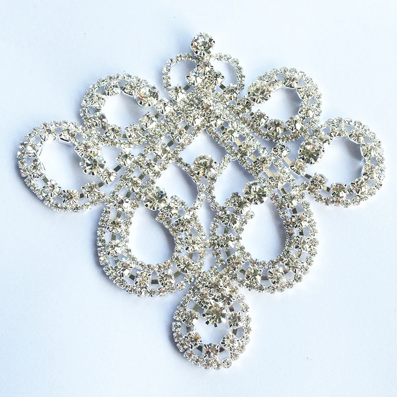 

Sew On Rhinestone Applique Chinese elements Silver Base Clear Crystal Rhinestones DIY Wedding Evening Dress