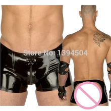 2016 Erotic Lingerie Sexo Hot Latex Pants Men Shorts Sexy With Two Way Crotch Zip Trousers Leggings Free Shipping Fast Delivery close fitting latex leggings men s latex tight panties two constracting color latex trousers