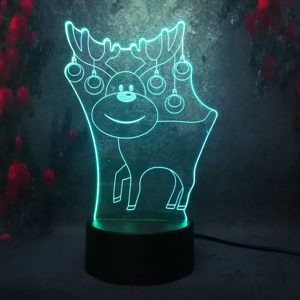 Новая Милая мультяшная 3D ночная лампа с оленем 7 цветов светодиодная Usb