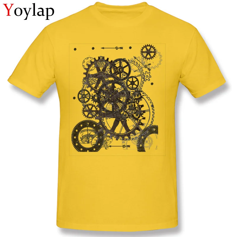 Prevalent Group T-Shirt O Neck 100% Cotton Steampunk Clockwork Male Tops Shirt Short Sleeve Summer/Fall Group Tee Shirt yellow