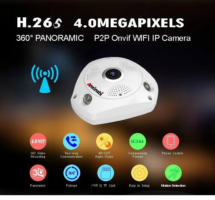 4MP HD рыбий глаз Беспроводная ip-камера wifi 360 градусов Мини WiFi камера сеть Домашняя безопасность панорамный фотоаппарат ИК камера наблюдения