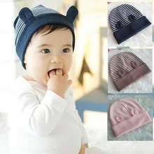DreamShining/модные детские шапки из хлопка с мультяшными ушками; детские вязаные шапки в полоску; бини зимняя теплая шапка для новорожденных; шапки для девочек и мальчиков