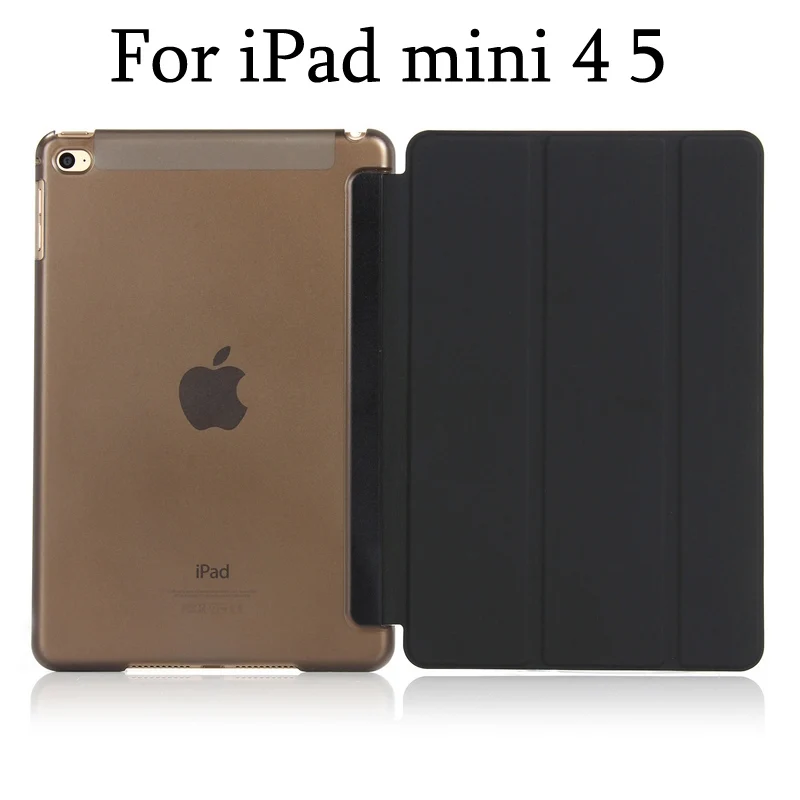 Тонкий смарт-чехол для iPad mini 5 mini4, iPad mini 1/2/3 три раза стенд из искусственной кожи+ Прозрачная Жесткая задняя крышка из ПК с Авто Режим сна/Пробуждение - Цвет: Black for mini 4 5