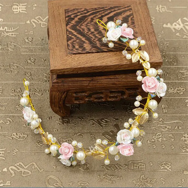 Handmade Ceramic Flower DIY Wedding Tiara Bride Headbands Women Prom