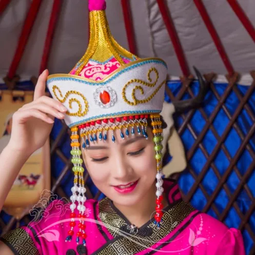 Тибетский танцевальный головной аксессуар монгольский танцевальный головной убор для женщин ТВ Играть монгольский народный танец сценический колпачок шапка принцессы - Цвет: rose