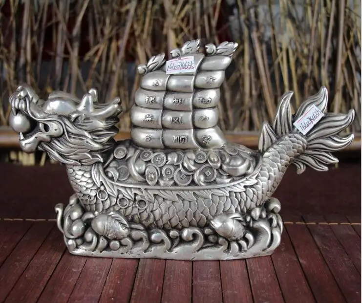 

Collection of Silver Sculpture Dragon Sailing Boat Collection of Antique Bronze Ornaments