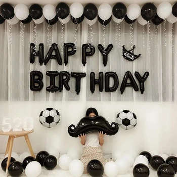 

1set Black happy birthday letter balloons black white latex balloons football moustache foil ballons adult birthday party decor