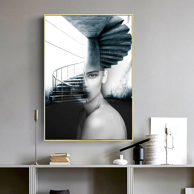 Surrealistic Girl Spiral Staircase Decoration Style Canvas Print