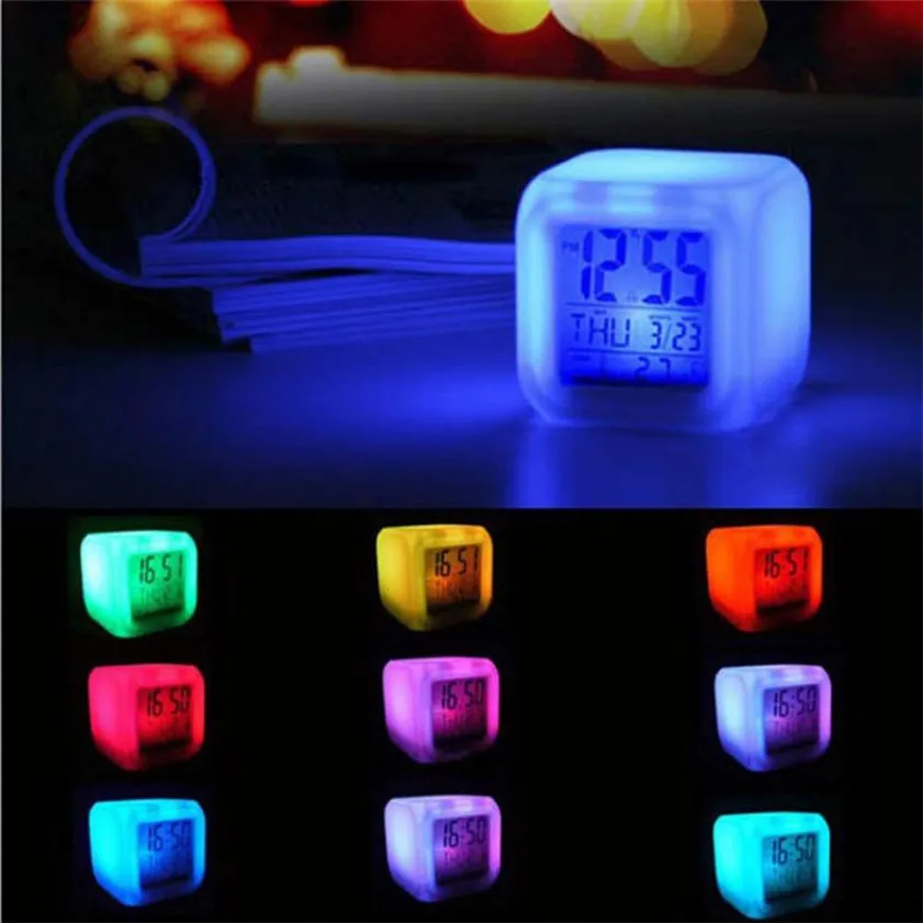 

2019 Home Good Quality despertador Digital Alarm Thermometer night clock Glowing Cube 7 Colors Clock LED Change Fashion Drop