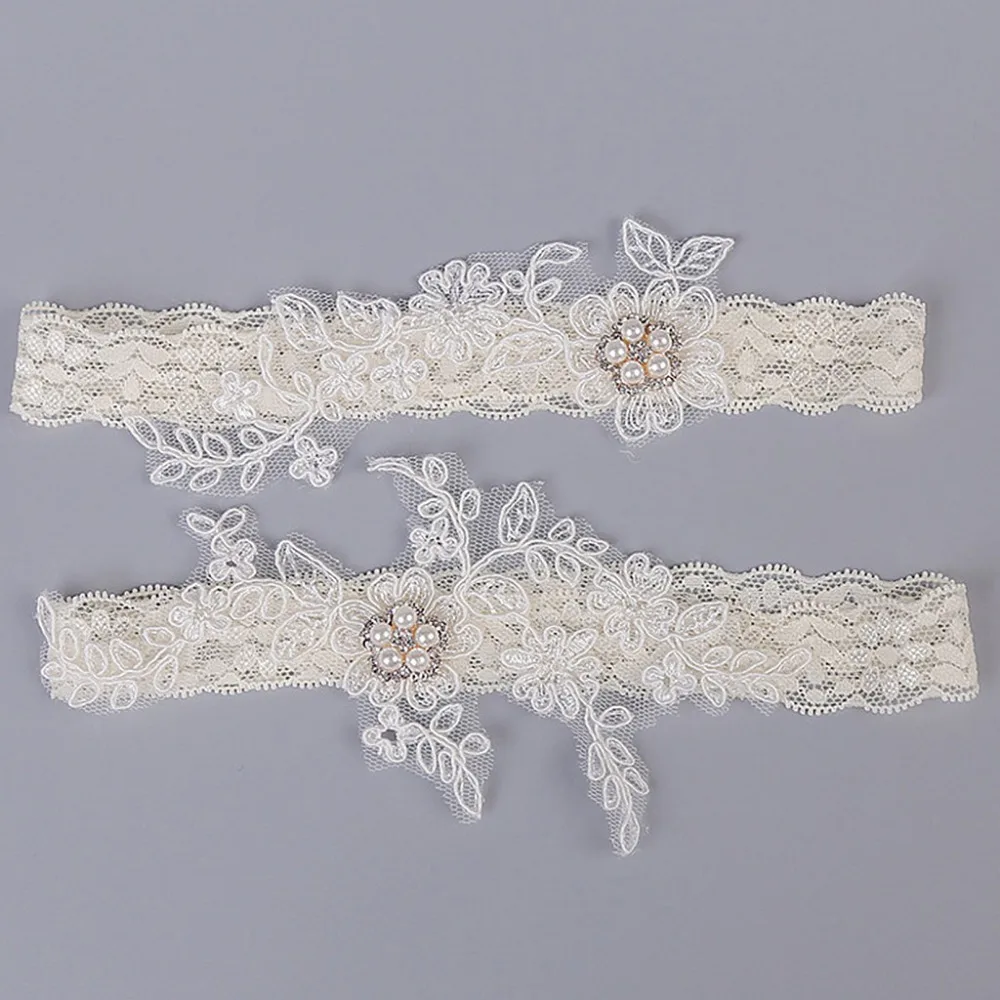 Женское винтажное свадебное Подвязка из искусственного жемчуга с цветочной вышивкой, кружевное свадебное кольцо на бедро