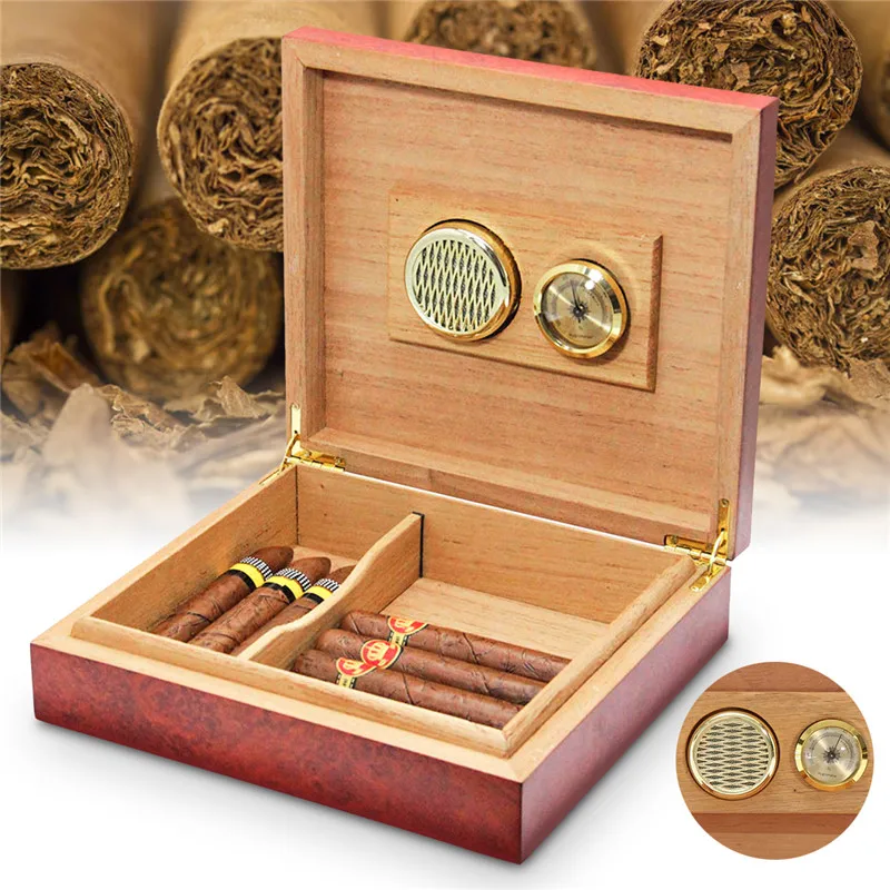 1Pc 20 Count Cigar Brown Cedar Wood Lined Storage Case Box with Humidor