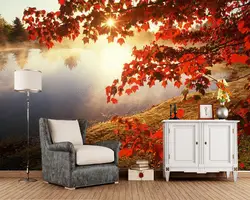 Осенние листья туманный пруд натуральный 3d росписи обоев papel де сравнению, гостиная диван ТВ стены спальня обои для стен