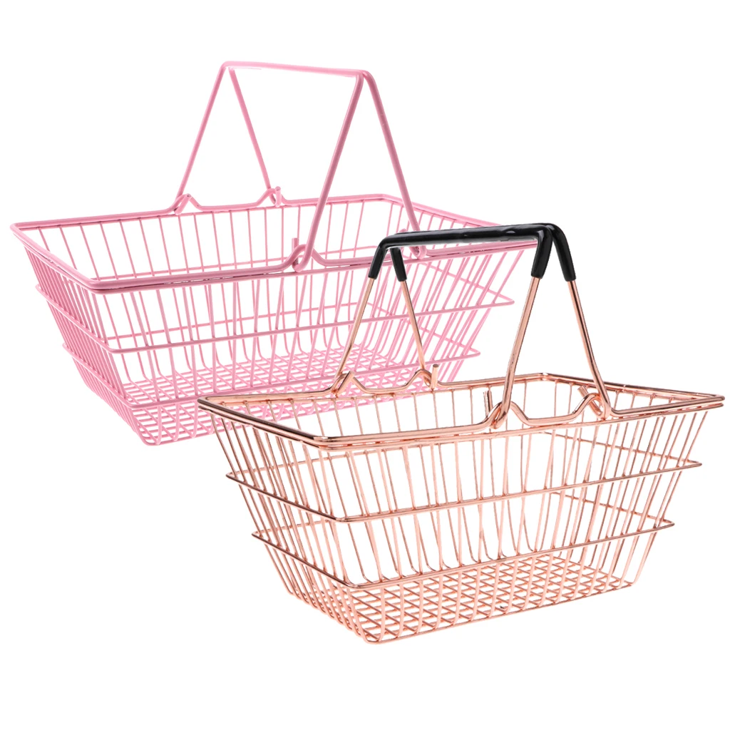 2pcs Kids Mini Metal Supermarket Shopping Basket For Kitchen Fruit Vegetable Food Grocery Storage Pretend Play Tools Toy Gifts