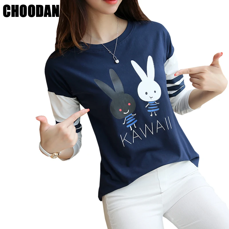 Женская футболка с длинным рукавом KAWAII Rabbit Повседневная надписью 2020 | одежда