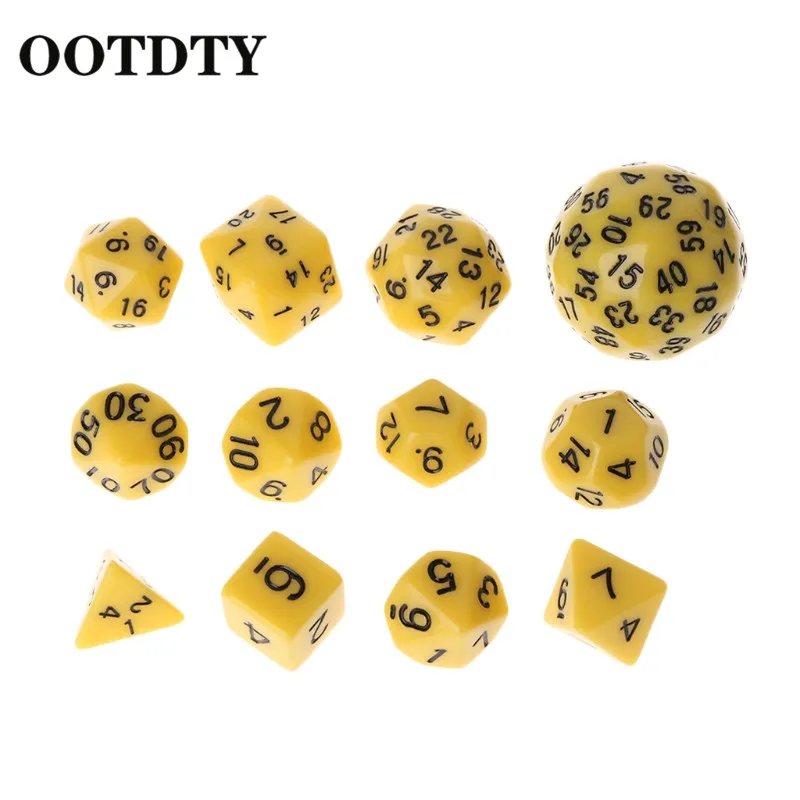 OOTDTY 12 шт./компл. многогранные кубики D4 D6 D8 D10 D12 D20 D24 D30 D60 подземелья многогранные кубики - Цвет: Цвет: желтый