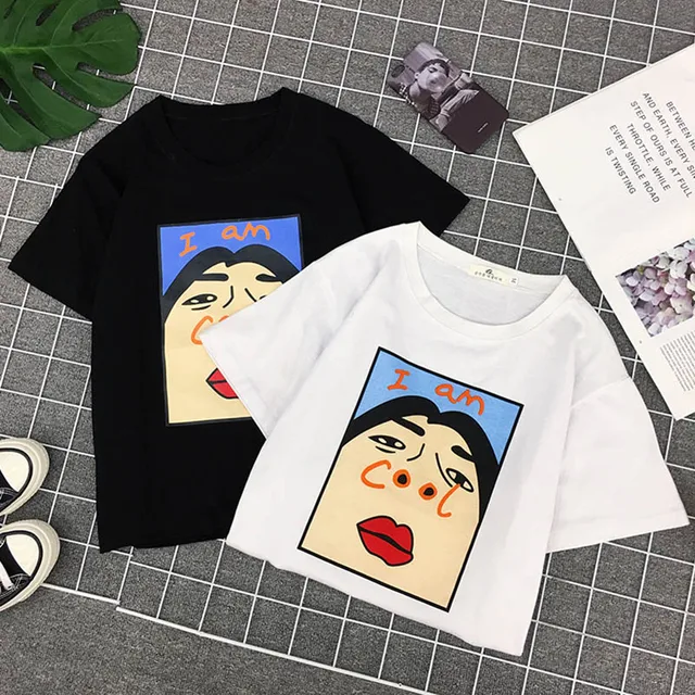 NiceMix 2019 Harajuku I am Cool Funny Letter Print White T shirt Women Korean Female T-shirt Fashion Spoof Black Top Tee S-XL