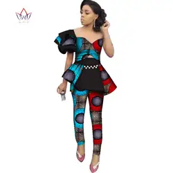 2 шт. наряды для женщин 2019 африканская Дашики костюмы Базен укороченный топ и брюки девочек в африканском стиле традиционная одежда WY3175