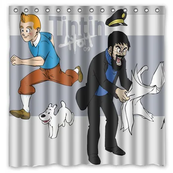 

Polyester Fabric Bath Shower Curtain The Adventures of Tintin Waterproof Bathroom Decorative Curtains 180x180cm With White Hooks