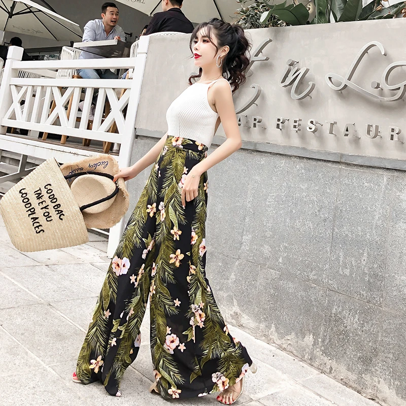 Boho wide leg trousers high waisted floral trousers new 2019 spring summer beach resort trousers sexy flower printed pants 997G6 Boho wide leg trousers high waisted floral trousers new 2019 spring summer beach resort trousers sexy flower printed pants 997G6