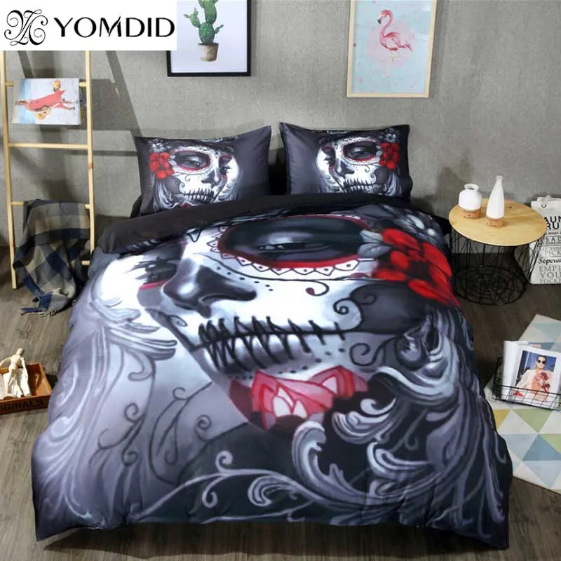 Skull Bedding Set Halloween Style Bed Sheet Queen King Double Bed Cover