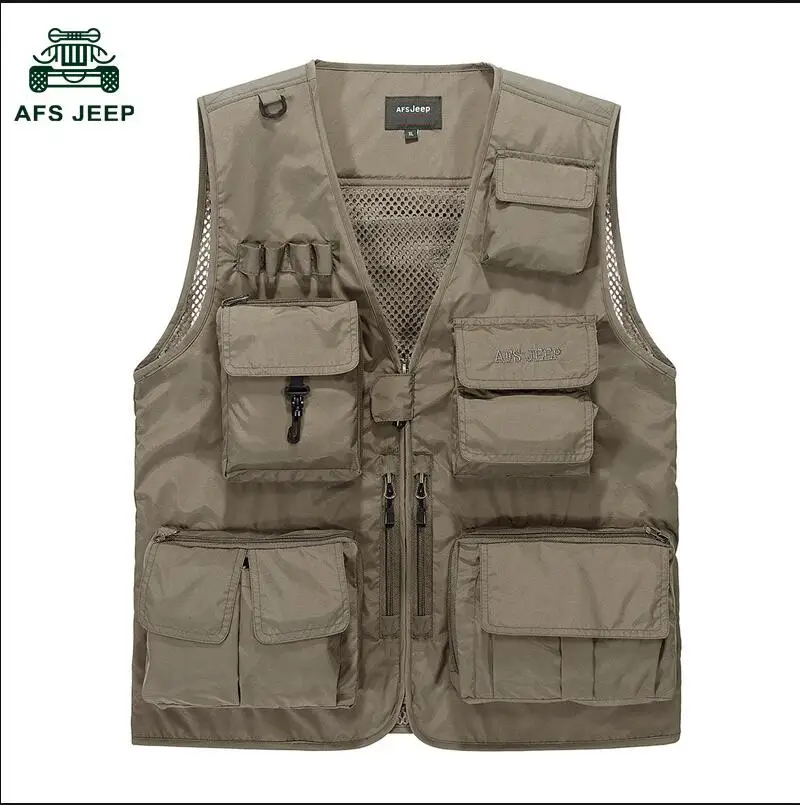 AFS JEEP, брендовый военный тактический сетчатый жилет, мужской водонепроницаемый Быстросохнущий жилет с карманами для фотосъемки, hombre - Цвет: Хаки