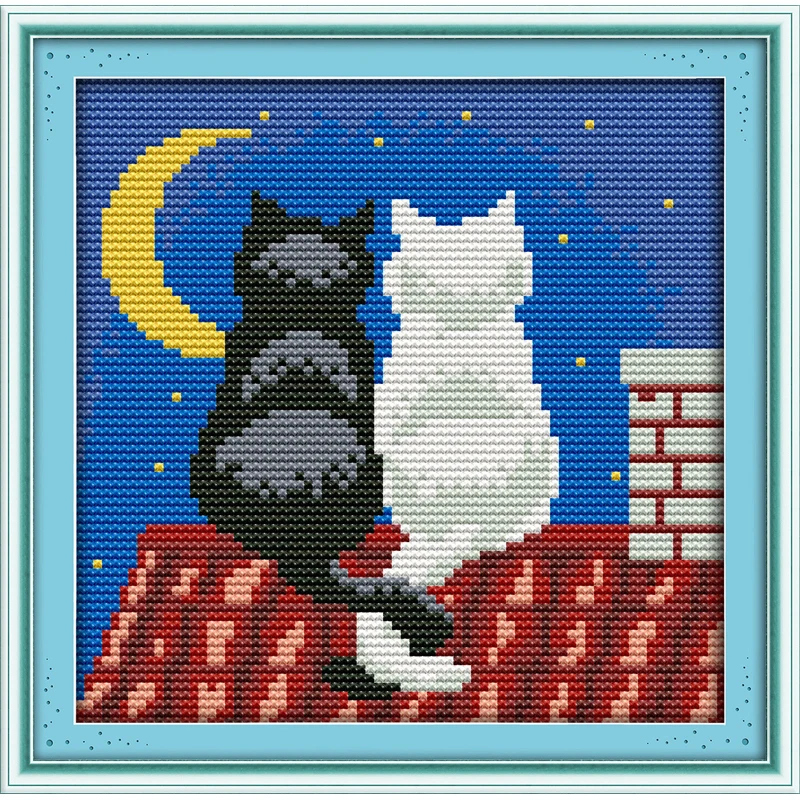 

Everlasting love The black and the white cats Chinese cross stitch kits Ecological cotton stamped 11CT DIY new year decorations