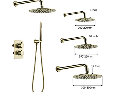 Smesiteli 8, 10, 12 дюймов, смеситель для ванной комнаты, 2 циферблата, 2 способа, золотой душевой набор, переключающий, термостатический контроль, смесительный клапан, наборы для душа Rainshwoer