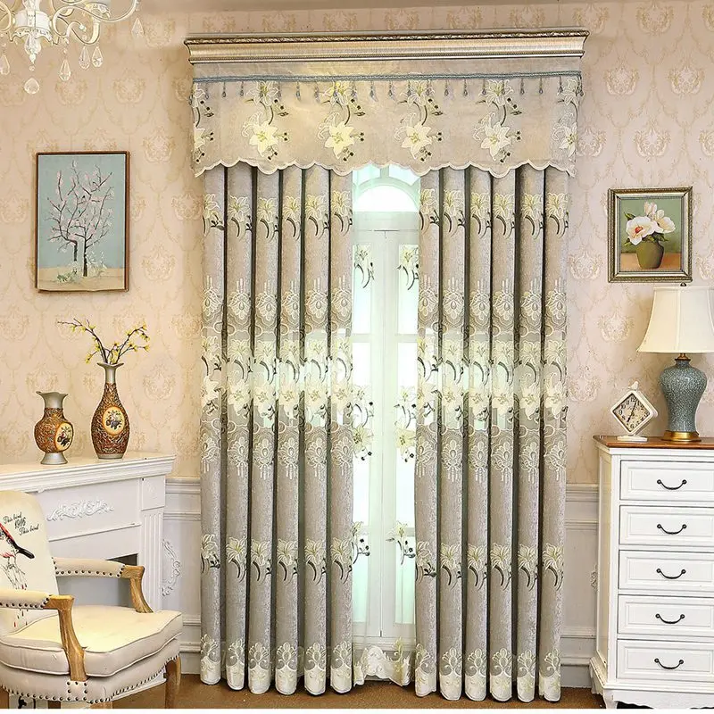 

European Chenille Embroidery Lily Semi-blackout curtain fabric and yarn For Living Room Window Bedroom balcony SW022#30
