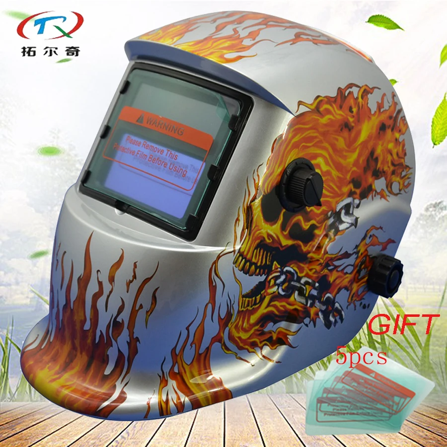 li battery Welding Helmet Auto Darkening Silver Yellow Solar and Inner