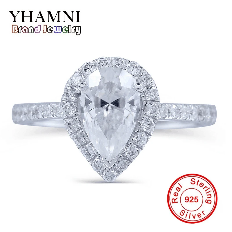 

YHAMNI Fashion Original Real Solid 925 Sterling Silver Ring Jewelry Water Drop Stone CZ Zirconia Wedding Rings For Women RX037