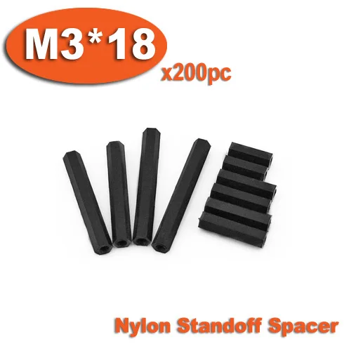 

200pcs M3 x 18mm Black Plastic Nylon Hexagon Hex Female Thread Nuts Standoff Spacer Pillars