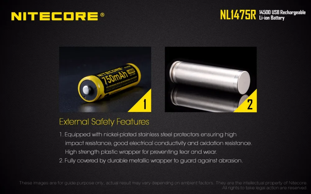 NITECORE NL1475R 1 шт микро-зарядный порт USB перезаряжаемые батареи 750 mAh 14500 3,6 V выход батареи 2A Модернизированный NL147