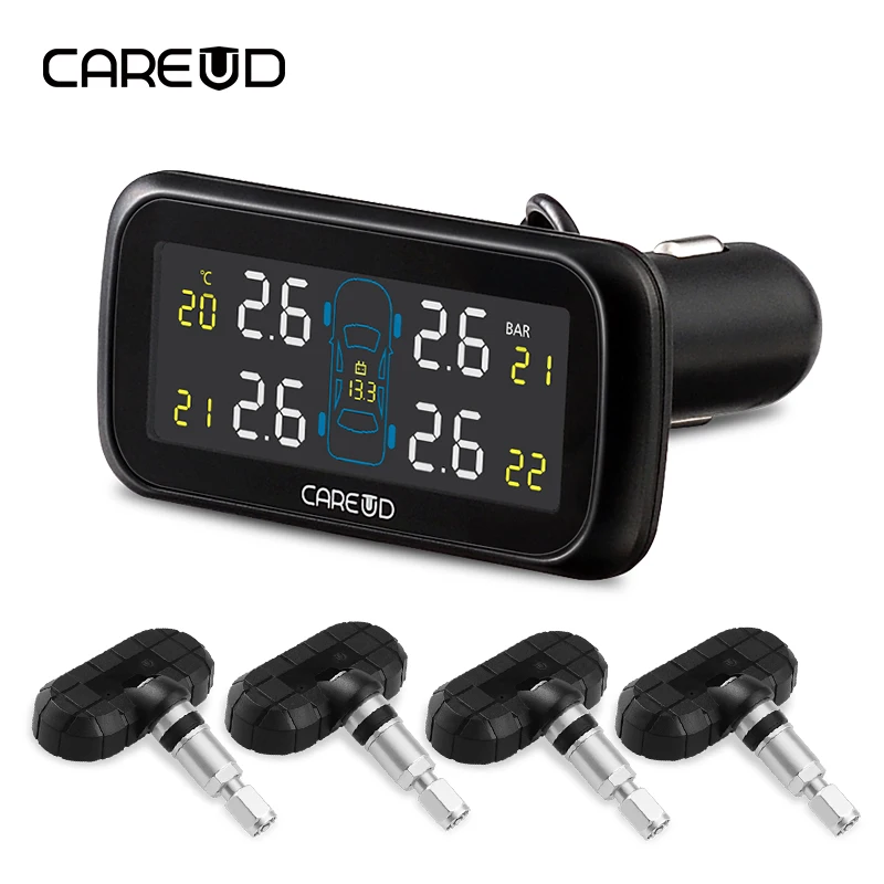 CAREUD U903 автомобильный беспроводной TPMS система контроля давления в шинах с 4 внутренними сменными датчиками батареи ЖК-дисплей - Тип: Replaceable Battery