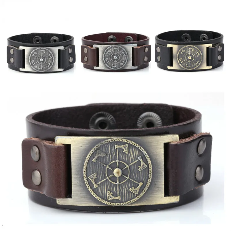 

Skyrim COOL Jewelry Men Bracelets Slavic Pendants Amulet Symbol Perun Axe Adjustable Vintage Wristband Cuff Leather Bracelet