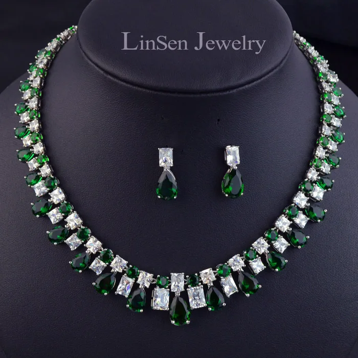

High quality red/blue/white/green zircon luxury party/wedding jewelry set for women/girls,necklace earring set