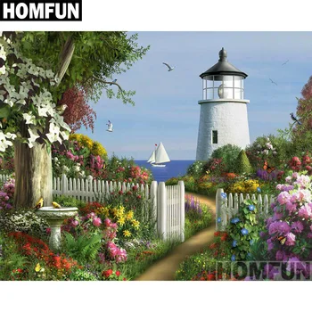

HOMFUN Full Square/Round Drill 5D DIY Diamond Painting "The Lighthouse" 3D Embroidery Cross Stitch 5D Home Decor A00795