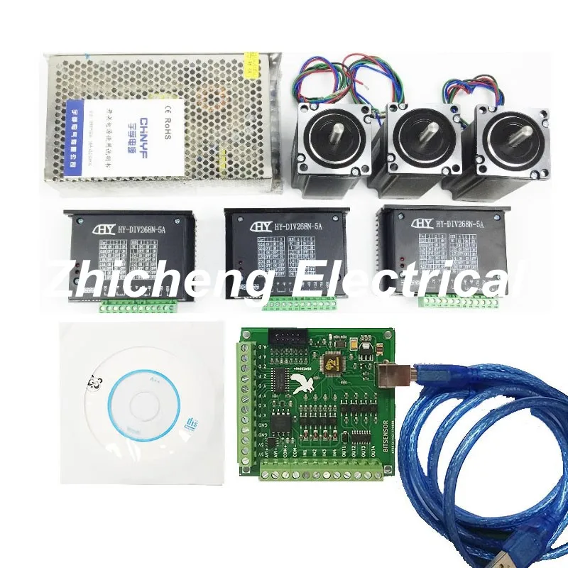 

CNC mach3 USB 3 Axis Kit, 3pcs TB6600 driver+ mach3 USB stepper motor controller board+ 3pcs nema23 stepper motor +power supply