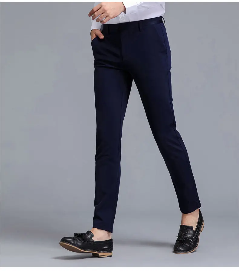 2017 autumn new Fashion pants men slim fit classic business mens pants trousers for male Zipper Fly Black Blue Size 28-35 9828-03
