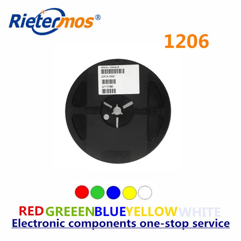 

Rietermos SMD 1206 3000PCS a reel Red Blue Green Yellow White Warm white Orange led light made in China