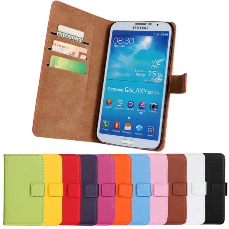 

For Samsung Mega 6.3 I9200 Genuine Leather Case Wallet Style Magnetic Design With Card Slot Flip Stand Mobilephone Cover Cases