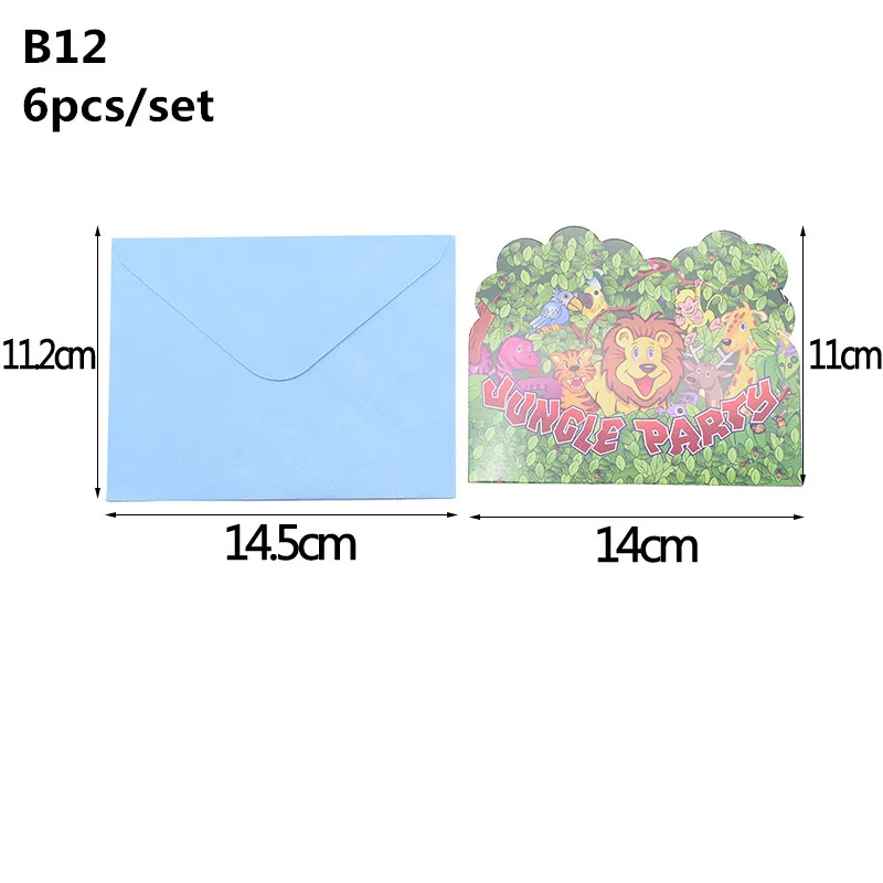 Джунгли вечерние сафари милые животные Дети мальчик ребенок душ тема вечерние Декор чашки тарелка соломы с днем рождения одноразовые столовые приборы набор - Цвет: 6pcs invitation card